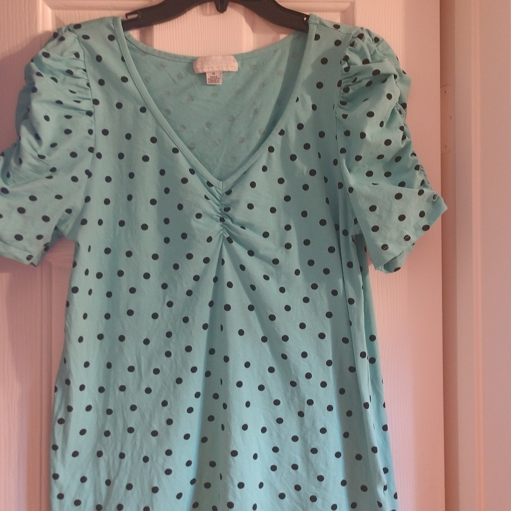 Ladies 1X short sleeve top mint green/ blk